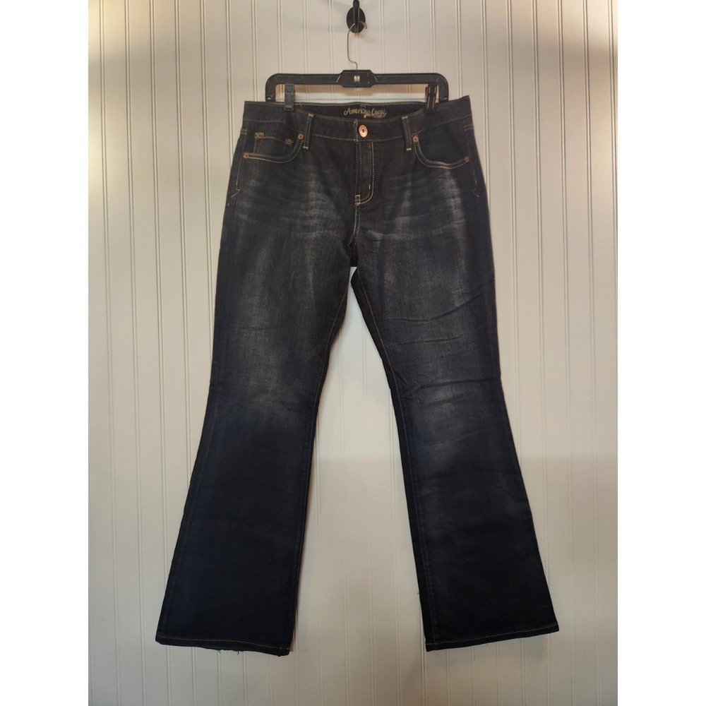American Eagle Women's Blue Hipster Flare Leg Mid Rise‎ Jean Size 14 W38x32L